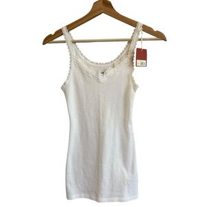 Mossimo Y2K Lace Trim Tank Top Size S White Preppy Soft Girl Elena Gilbert Fairy